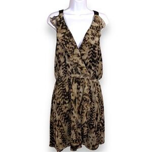 XL Vintage Fred David Leopard Dress Sleeveless Ruffle Retro Vneck